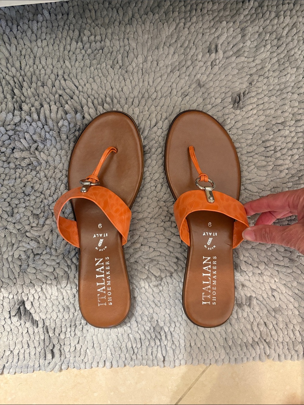 Italian Shoemakers Orange Leather Toe-Ring Slide Sandals